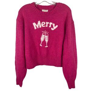 Ruby Moon Womens Cropped Pink Merry Pink Sweater Size Large Wool Blend